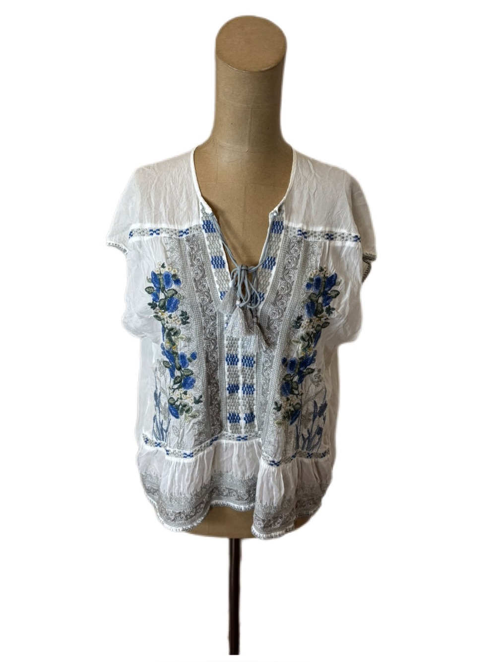 Johnny Was Noah blouse Embroidered Short Sleeve Blouse Top Size Small